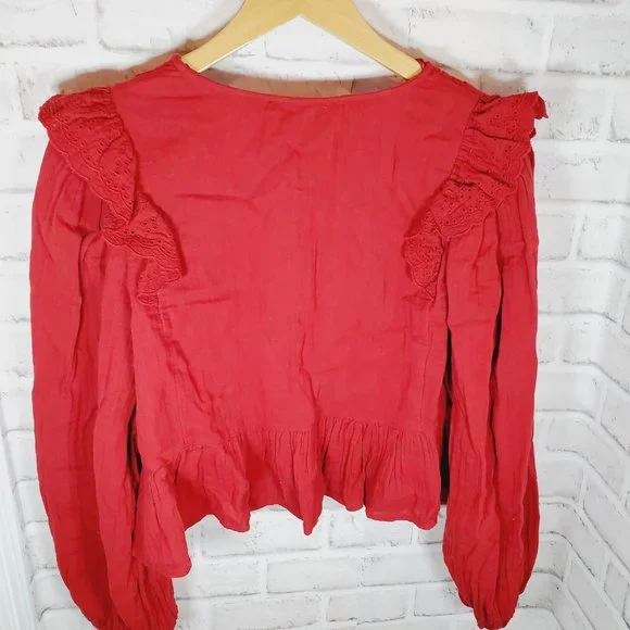 zara embroidered frilled top size medium nwt blouse with buttons - Picture 5 of 6